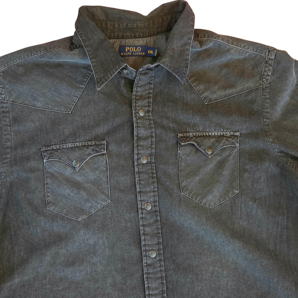 Polo Ralph Lauren Men's XXL Western Shirt Washed Black 100% Cotton Snap Front - Picture 2 of 16